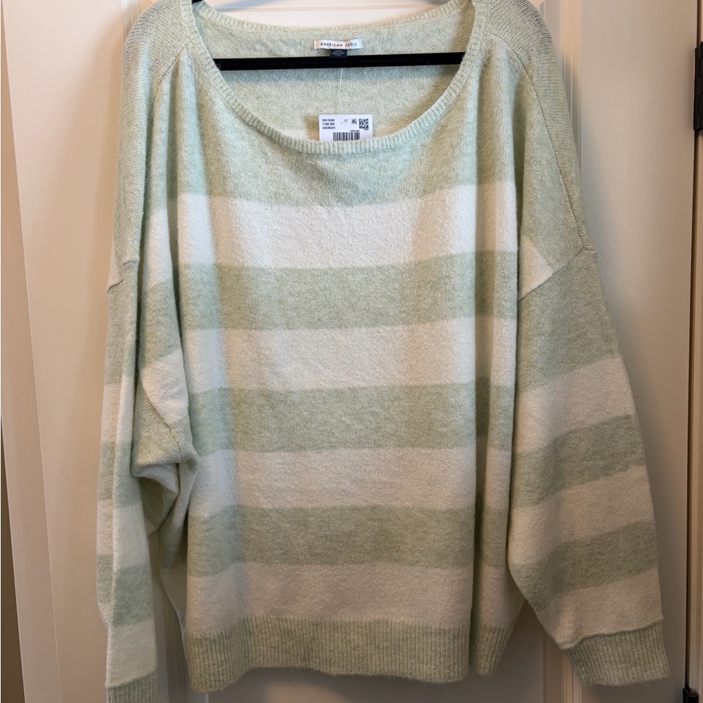 American Eagle Outfitters Green and White Striped Sweater